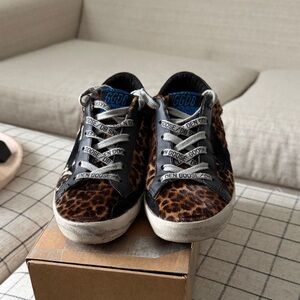 Golden Goose Super Stars, Leopard Print Sneakers with Black Accents, 36